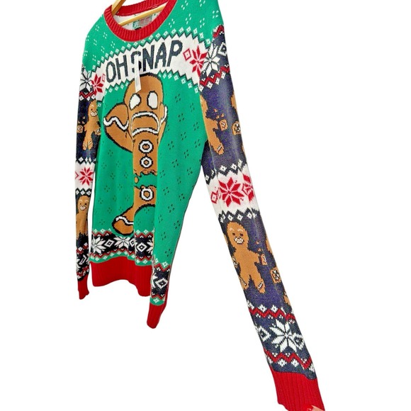 Ugly Christmas Sweater Unisex "M" NWT Gingerbread Man "Oh‎ Snap" Broke in Half - Picture 4 of 9